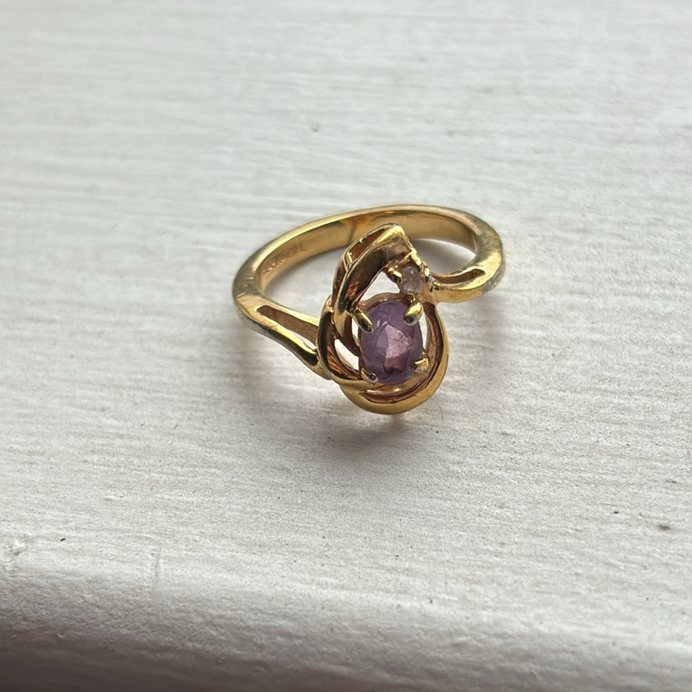 TAIWANH purple amethyst and crystal gold ring size 5